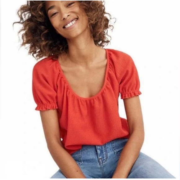 Madewell Tops - Madewell Texture & Thread Peasant Top in Red